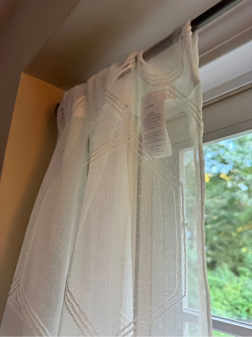 Mainstays White Sheer Panels (2) with Geometric Embroidery